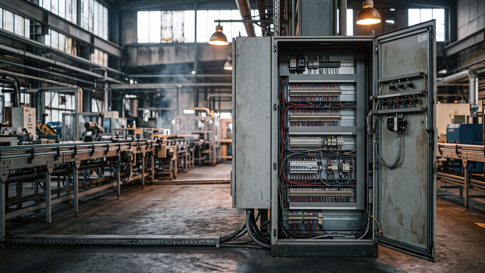 An open motor control centre in a plant switchroom, terminals numbered